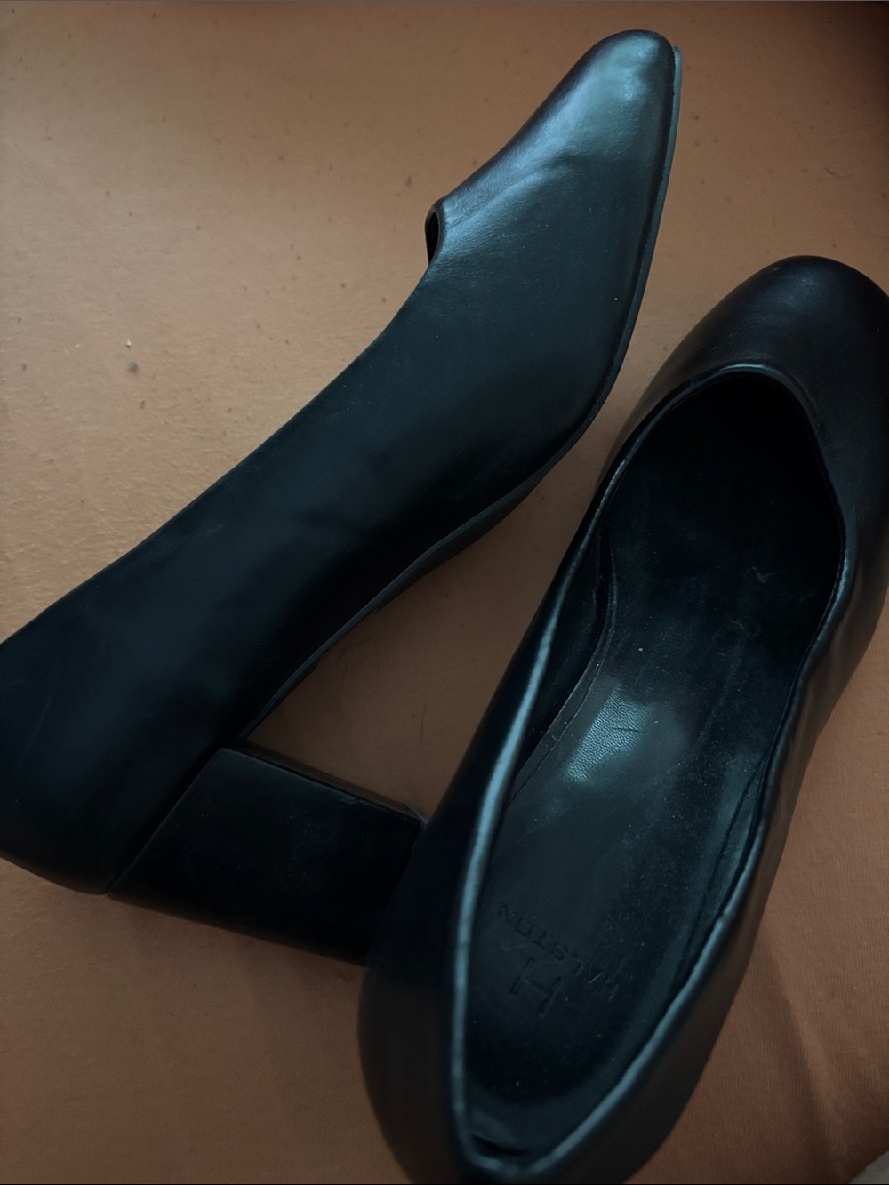 Marshall Black Leather Block Heel Pumps